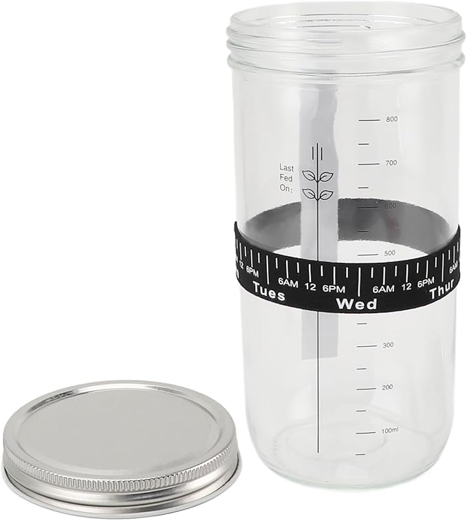 34oz Sourdough Bread Starter Kit, Glass Jar with Silicone Lid, Thermometer, Cloth Cover and Scraper, for Sourdough Bread Baking Supplies, Fun yeast lovers