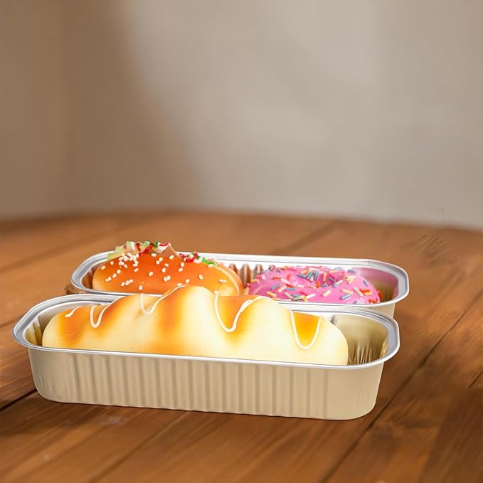 20PCS Rectangle Mini Loaf Pans with Lids,Mini Cake Pans with Lids,Disposable Ramekins Baking Cups Muffin Tins Cupcake Cups for Wedding Party Birthday,6.8oz (Champagne)