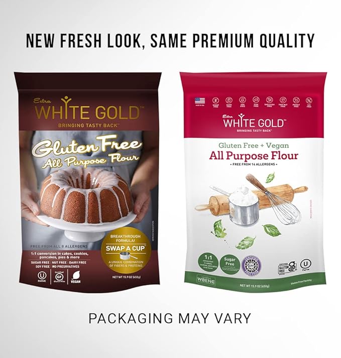 Extra White Gold All Purpose Flour - Gluten Free Flour Blend for Baking and Cooking - Kosher, Vegan, Soy Free, Nut Free, Dairy Free - 15.9 Ounces (2 Pack)