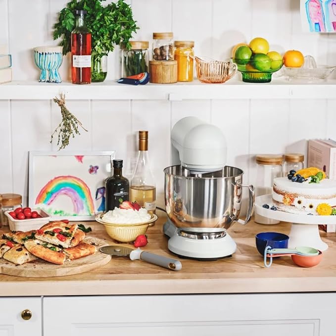 Beautiful 5.3 QT Stand Mixer w/Tilt-Head Design, Stainless Bowl, 300-Watt Power, 12-Speed Control, Includes Beater, Dough Hook, Whisk, Splash Shield (White Icing)