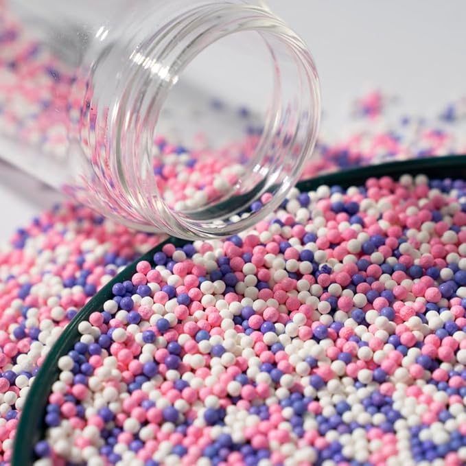 Nonpareils Sprinkles 130g/4.6oz, White Pink Purple Edible Pearl Sprinkles for Cake Decorations, Baking, Ice Cream, Cookies, Cupcake Topper Sugar Pearls for Cake Decorating(2mm Pink Purple)