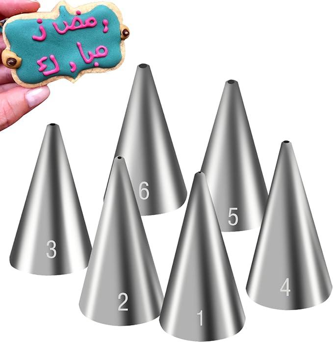 Hendiy 6 Pieces Round Piping Tips Set, Stainless Steel Icing Tips Cupcake Frosting Nozzles Small Decorating Piping Tip, Cake Writing Icing Decorating Tool for Cookies Cupcake