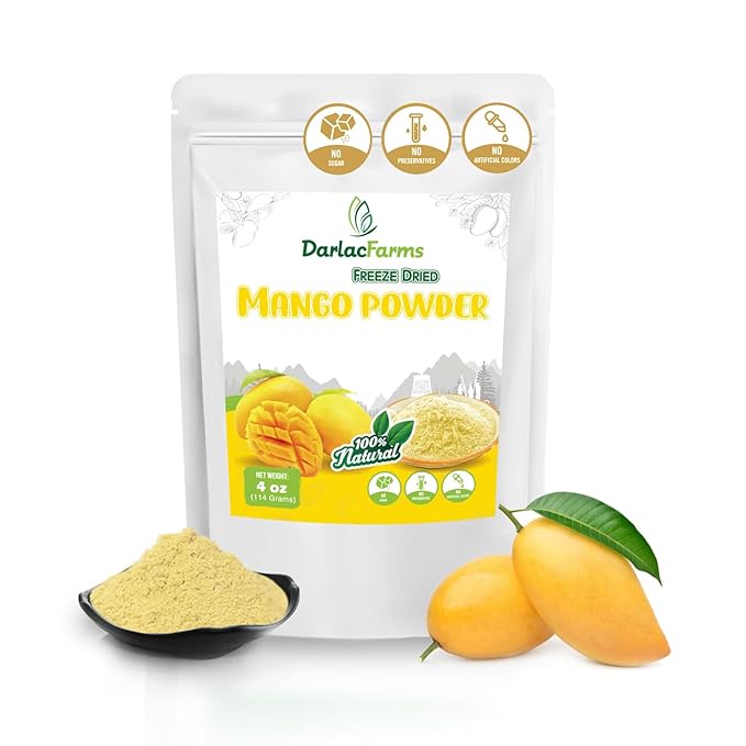 DARLAC FARMS Freeze Dried Mango Powder 4Oz, Natural ingredients, Nutrient-rich, Vegan, No Add Sugar, Preservative-free, Convenient zip-lock Pouch, Perfect for Smoothies, Baking, Seasoning