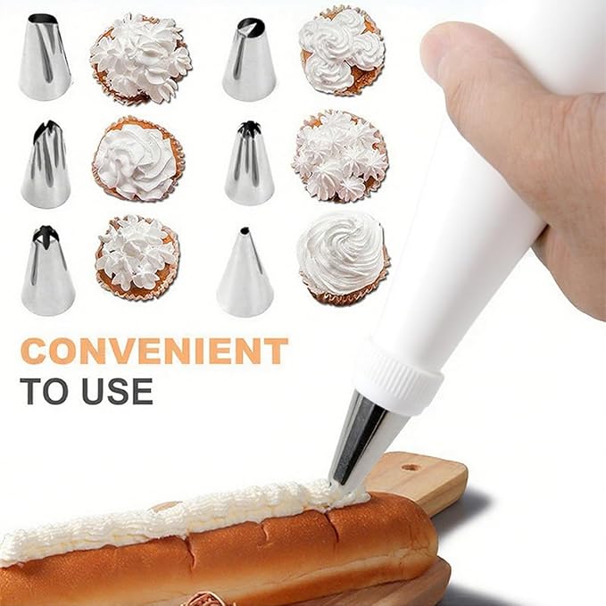 22PCS Icing Nozzles Set, Stainless Steel Piping Icing Nozzles, Cake Decorating Set, Reusable Silicone Piping Bag, Suitable for Cakes, Cupcakes, Cookies, Pastries (22)