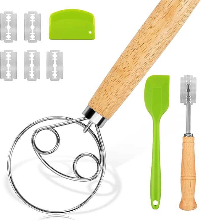 Danish Bread Whisk & Dough Whisk Kit - Professional Lame Bread Tool with 5 Blades, Dough Scraper Cutter, Storage Case - Ultimate Bread Making Tools for Baking Artisan Loaves