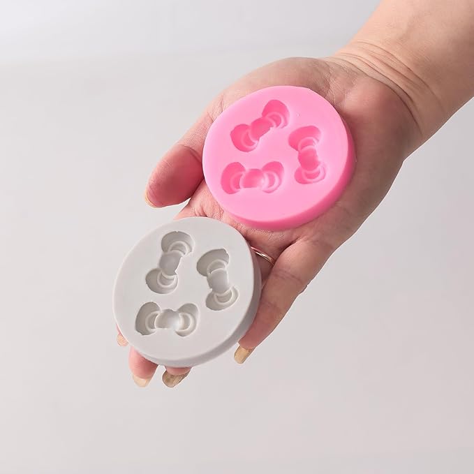 Bow Silicone Fondant Molds 4PCS Pink and Gray Liquid Silicone Cake Decoration Moulds for Baking DIY Tools Chocolate Candy Resin Crafts（2.36Inch）