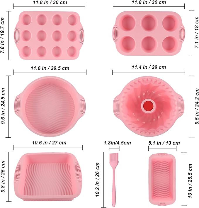 Nonstick Silicone Bakeware Set, 7in1 Baking Cake Pan, BPA Free Heat Resistant Bakeware Suppliers Tools Kit for Muffin Loaf Bread Pizza Cheesecake Cupcake