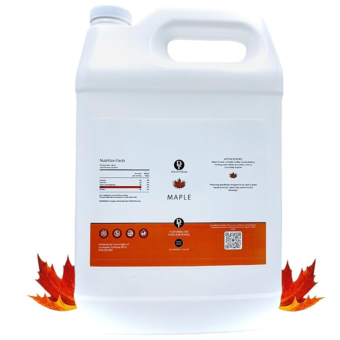 Dolce Flav Maple Extract 1 Gallon – Kosher, Sugar-Free, Concentrated Rich Maple Flavoring for Baking, Coffee & Desserts