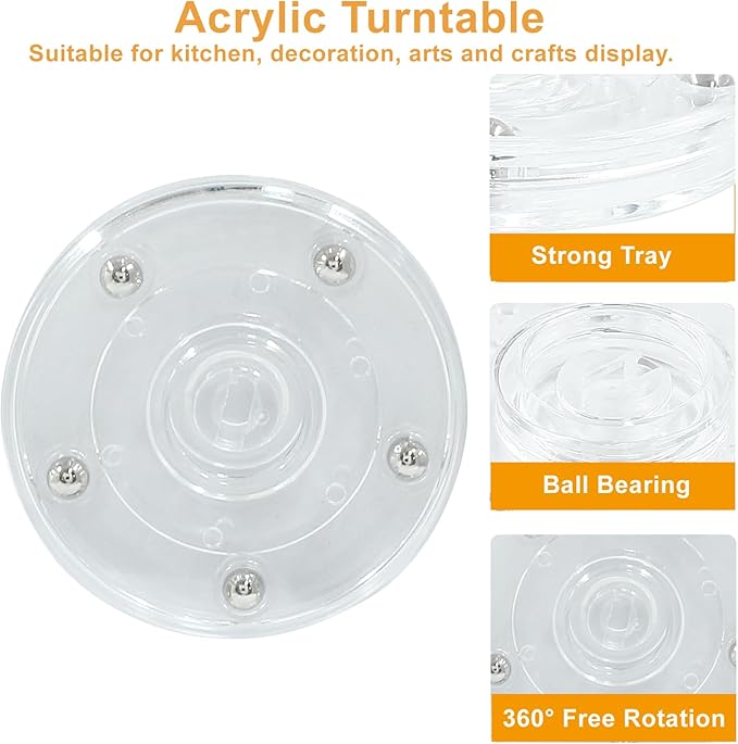 4PCS 3Inch Acrylic Lazy Susan Turntable Platter, Clear Turntable Organizer Round Rotating Plate Revolving Display Base for Spice Rack Table Cake Cookie Decorating