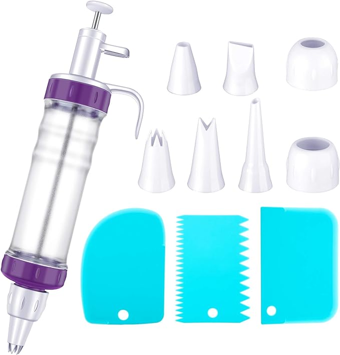 Eaasty Dessert Decorating Syringe Set, Cupcake Frosting Filling Injector with 7 Plastic Icing Nozzles and 3 Cream Scrapers Dessert Cream Piping Syringe Nozzles Kits for Cake