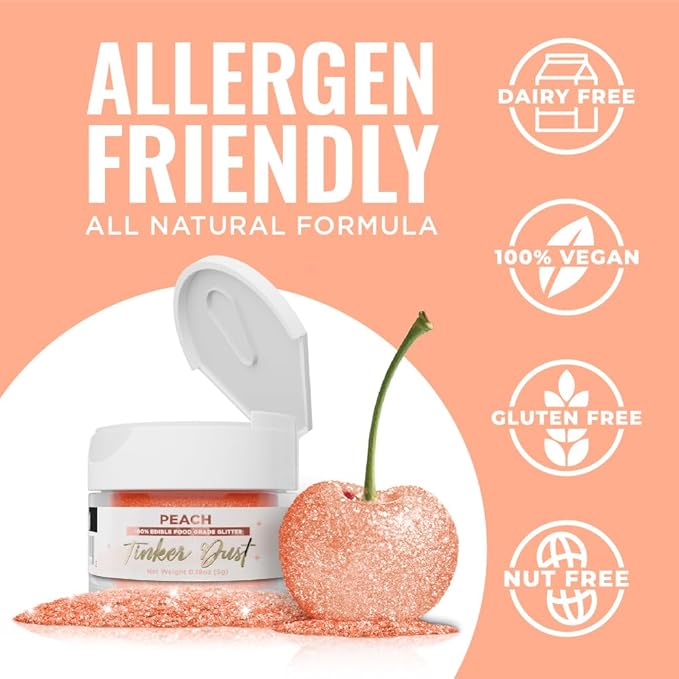 Bakell - Peach Tinker Dust (5g, 1x Jar) Edible Glitter for Food, Desserts, and Beverages!
