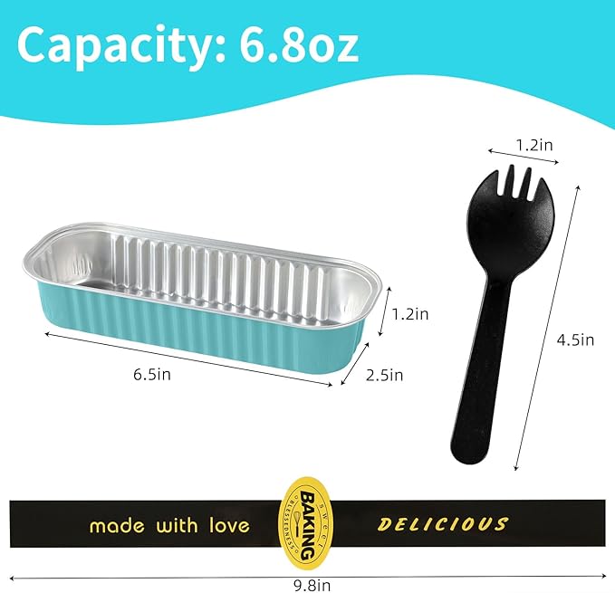 Mini Loaf Pans with Lids and Spoons Sealing Sticker,30 Pcs 6.8oz Cake Pans for Baking Disposable Aluminum Foil Christmas Cake Pan (30 Pcs Blue)