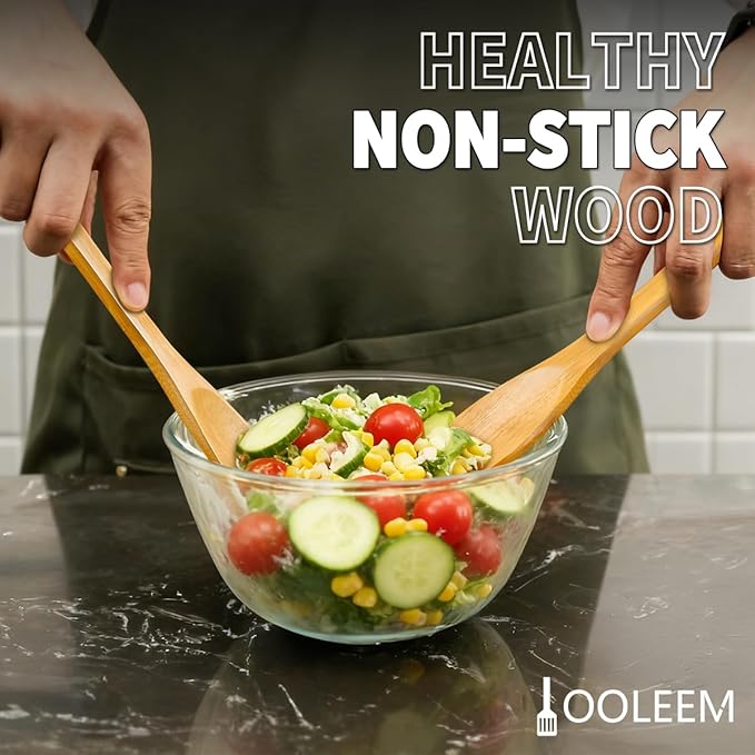 IOOLEEM Bamboo Wooden Spoons for Cooking 6 Pcs 12 Inch, Non-Stick Wooden Kitchen Utensils Set, Natural and Durable Wooden Spatula Spoons for Non-Stick Pan for Cooking