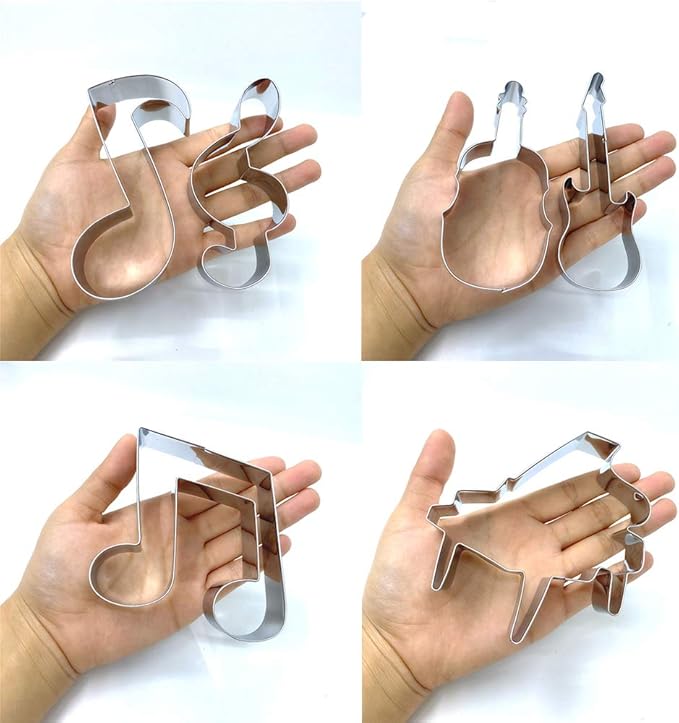 LILIAO Music Cookie Cutter Set - 6 Piece - Violin, Piano, Electric Guitar, Music Note, G Clef and Eighth Note Biscuit Fondant Cutters - Stainless Steel