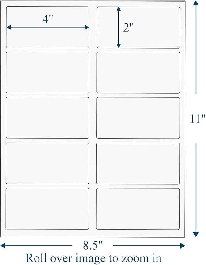 (500 Sheets, 5000 Labels) Sticker Paper, 2" x 4" Shipping Address Labels, 10 Per Page Self Adhesive Mailing Label for Laser and Inkjet Printers