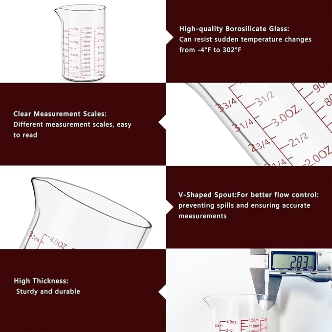 Measuring Cup 120ml (4OZ), Made of High Borosilicate Glass, V-Shaped Spout 4 oz Measuring Cup, Glass Liquid Measuring Beaker