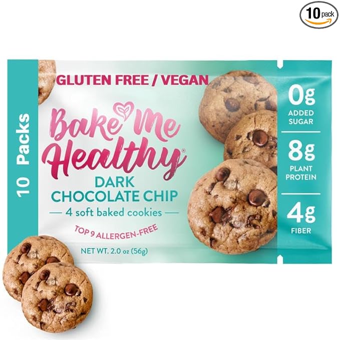 Bake Me Healthy Gluten-Free Cookies - Chocolate Chip (10 Count), Vegan, Gluten Free, Nut Free & Dairy Free, Healthy Snacks for Kids or Adults, School Safe, Low Sugar