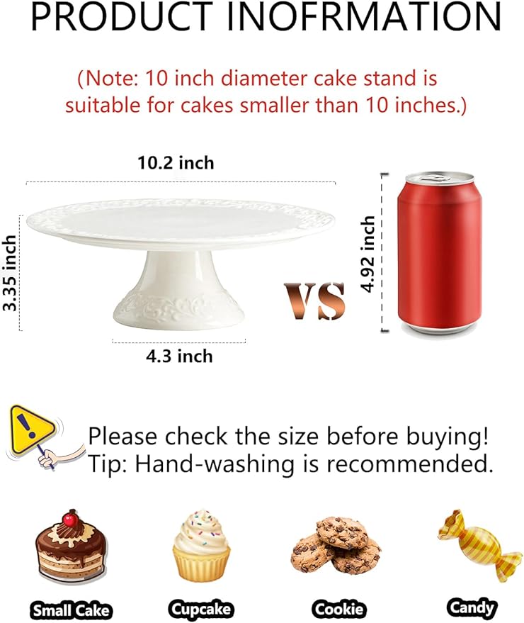 Wedding Cake Stand, White Cake Stand for Smaller Than 10 Inch Cakes, Christmas Porcelain Cake Plate for Party, Baby Shower, Birthday, Home Decorating Stand