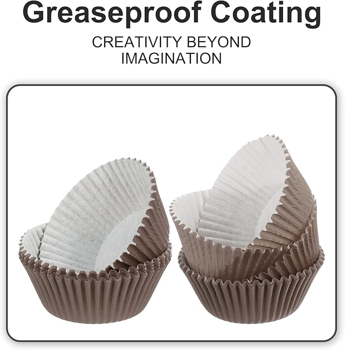 uxcell 100 Pcs Cupcake Liners, Muffins Paper Baking Cups Wrappers Standard Greaseproof for Baking Cupcake Wrapper, Brown