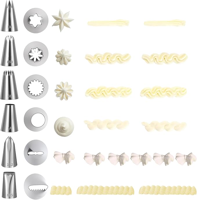 6PCS Large Piping Tips Set, Silver Stainless Steel Cake Decorating Tips, Frosting Icing Nozzles for Cupcakes, Cookies & Wedding Cake (112, 6B, 1A, 853, 895, 1M)