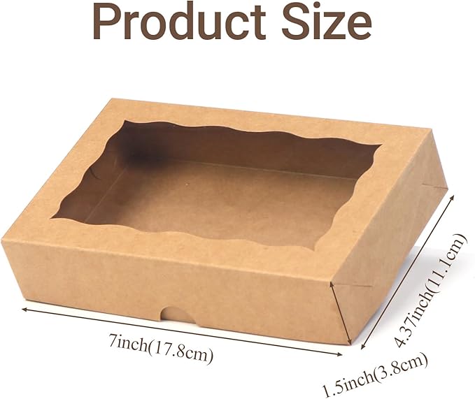 RomanticBaking 100 Pack Brown 7 x 4 3/8 x 1 1/2inches Cookies Boxes for Wedding Baby Shower Bakery Boxes for Macaron Truffle Donut Chocolate Cakesicle