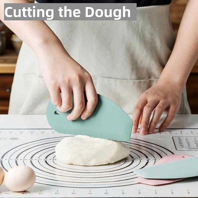 2-Pack Silicone Dough Scraper Flexible Bench Scraper for Sourdough Bread Bench Scraper Non-Scratch Baking Tool for Kneading, Mixing & Cleaning