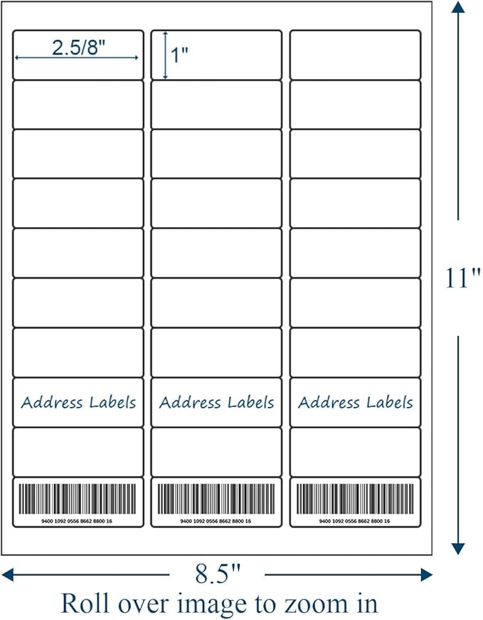 (200 Sheets, 6000 Labels) Sticker Paper, 1" x 2 5/8" Shipping Address Labels, 30 Per Page Self Adhesive Mailing Label for Laser and Inkjet Printers