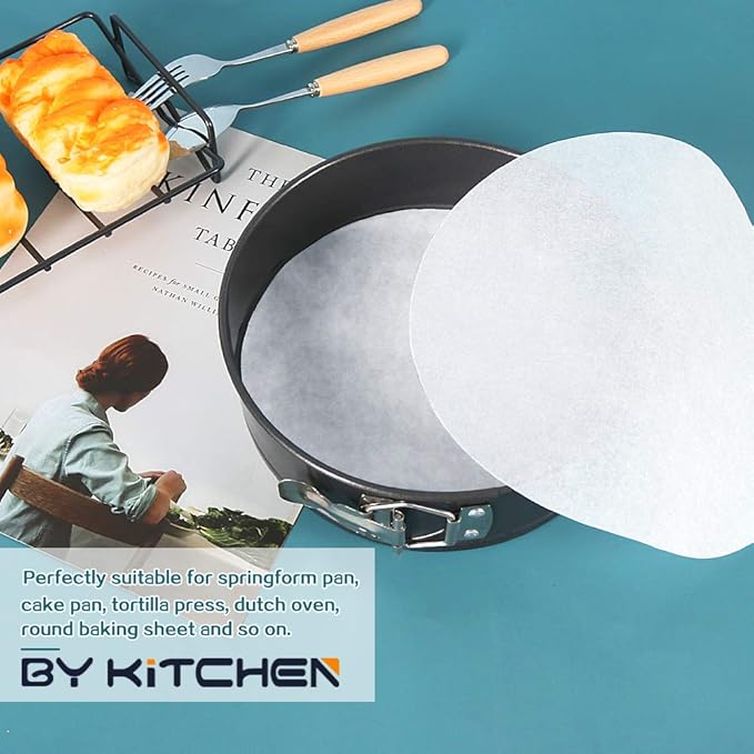 9 Inch Round Parchment Paper, Set of 200, Non Stick Baking Parchment Rounds/Round Baking Paper for Springform Pan, Tortilla Press, Air Fryer and More（4.5/5.5/6/7/8/10/12in Available）