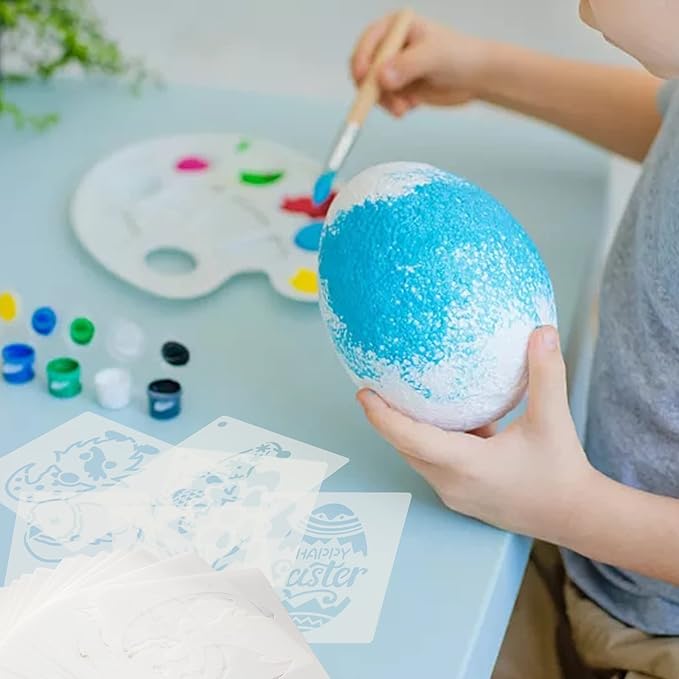 24 Pcs Small Easter Painting Stencils Happy Easter Reusable Plastic Art Craft Stencils 3X3 Inch for Painting On Wood Wall Glass Fabric Rock Canvas with Eggs Bunny Rabbit Pattern