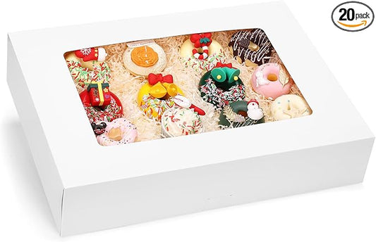 Moretoes 20pcs 19x14x4in Sheet Cake Boxes, White Rectangle Bakery Boxes with Window, for Cake Pastry Baking Donuts Cupcake Pie Packaging