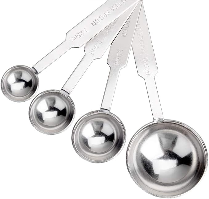 4Pcs Measuring Spoons Set, Premium Stainless Steel Metal Spoon Set, Tablespoon and Teaspoon, for Accurate Measure Liquid or Dry Ingredients, for Cooking Baking, Dishwasher Safety