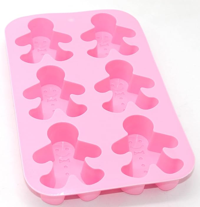 X-Haibei Gingerbread Man Silicone Mold - 6-Cavity Christmas Mold for Soap, Cookies, Chocolate & Bath Bombs (2.5oz per Cavity)