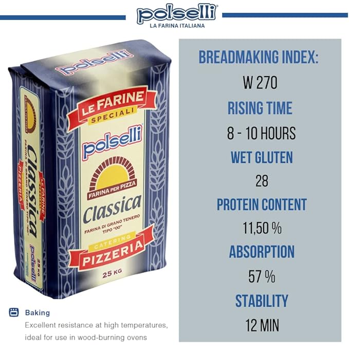 POLSELLI Classica, Type 00 Double Zero Flour, All Natural for Pizza, Bread, Pasta, and Baking, 1 kg (2.2 lbs) (Pack of 2)