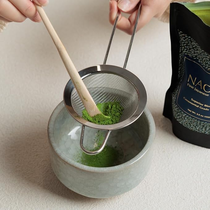 Naoki Matcha Traditional Matcha Starter Set - Bamboo Matcha Whisk (Chasen), Scoop (Chashaku), Stainless Steel Sifter - Japanese Matcha Tea Set