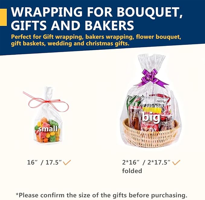 PerkHomy Folded Clear Cellophane Wrap Roll 35" x 70' 3 Mil Thick Cellophane For Gift Basket Treats Goodie Wrapping Craft Flower Bouquet Plastic (35" fold into 17.5")