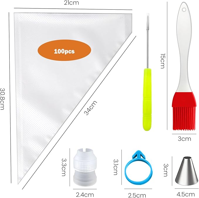 Icing Bags And Tips Set,Frosting Bags and tips,100 Disposable Icing Bags and Piping Tips For Cupcakes, Cookies, Cakes,Baking (125)