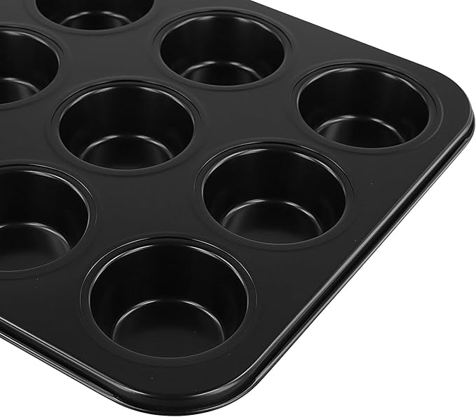 12 Cup Muffin Top Pan, 3 inch Nonstick Steel Baking Whoopie Pies Muffin Cupcake Pan for Eggs Bites, Cookies, Cupcakes, Black, 4 Pack