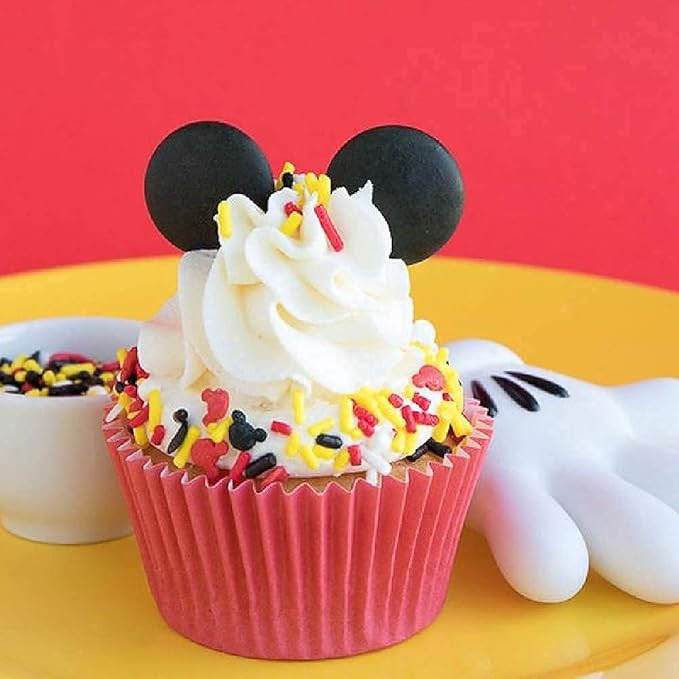 Mickey Sprinkles for Baking and Cake Decorating - Mouse Cake Decoration Edible and Fancy Cake Sprinkles and Toppings - Red Black White Yellow Jimmies, Nonpareils, Pearls with Star and Mouse Sprinkles
