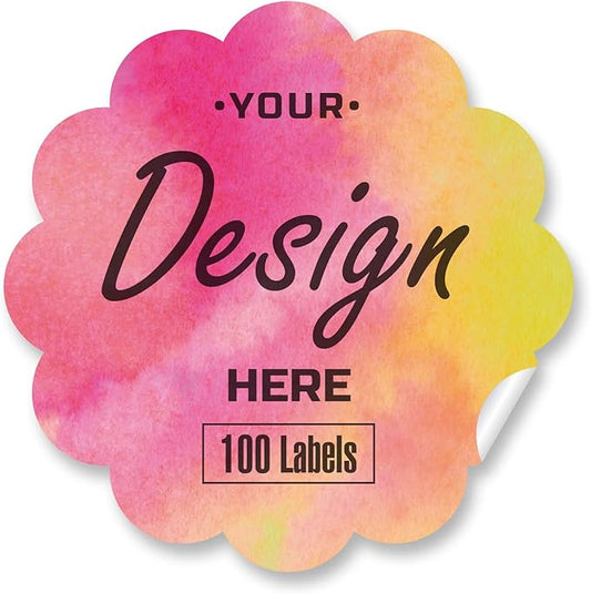 Custom Labels - Personalized Stickers with Any Design, Logo, Text; Custom Thank You Labels, Business Logos; 100 Scalloped, 5.5"x5.5"