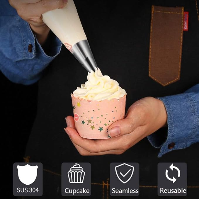Piping Tips, 2D 3Pcs Large Icing Piping Tips Stainless Steel Seamless Set for Cupcakes Cake Decoration and Baker