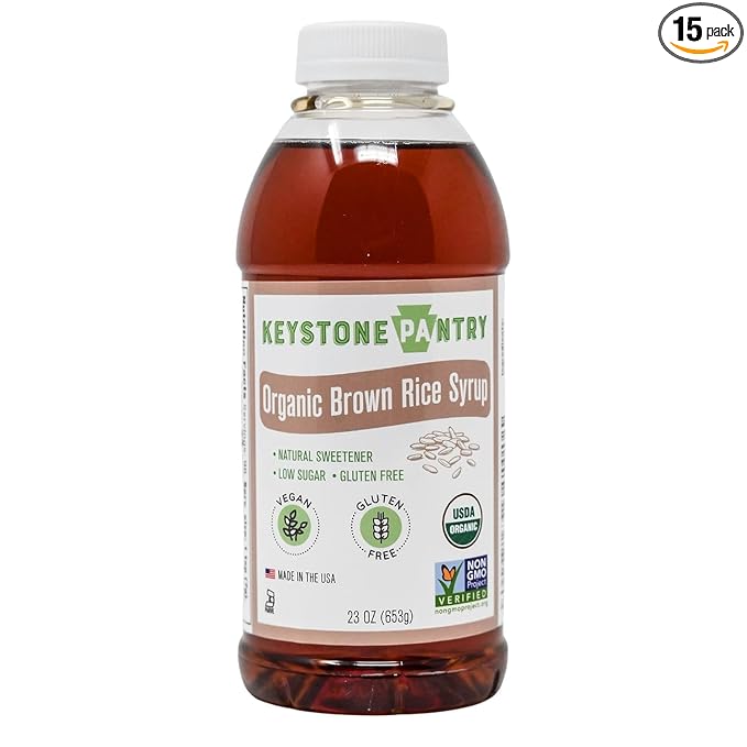 Keystone Pantry Organic Brown Rice Syrup for Baking, Granola Bars and Coffee Sweetener – Gluten-Free Vegan Sweetener – Corn Syrup and HFCS Alternative – 23 oz Bottle – 15-Pack