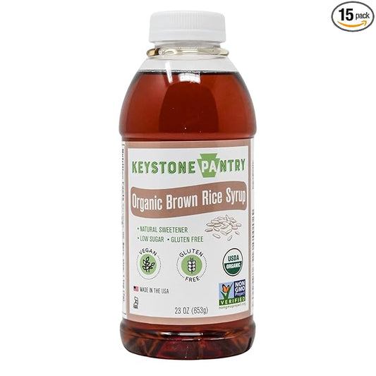 Keystone Pantry Organic Brown Rice Syrup for Baking, Granola Bars and Coffee Sweetener – Gluten-Free Vegan Sweetener – Corn Syrup and HFCS Alternative – 23 oz Bottle – 15-Pack