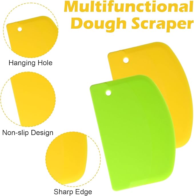 5 Pack Dough Scraper, Hard Bench Scraper, Flexible Plastic Scrapers, Multi-Purpose Kitchen Bench Scrapers, Kitchen Pastry Cutter Tool for Bread Dough Pastry Pizza Baking Cake (Multicolor)