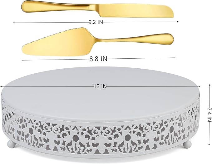 MTJYQTF White Cake Stand Set - Metal Round Cupcake Dessert Stand with Cake Cutting & Cake Spatula for Party, Candy Table Display for Wedding Birthday Baby Shower Housewarming Party CS003-pan-white