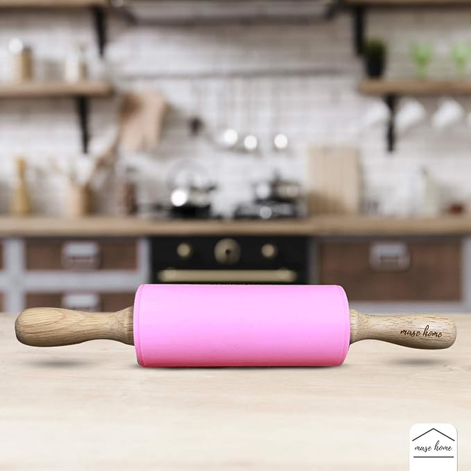Mini Silicone Rolling Pin for Kids Baking – | Ideal for Toddlers, Playdough, Clay, Cookies & Pastry - 9" Small Size (Pink)