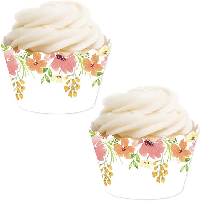 Andaz Press Party Cupcake Wrapper Decorations, Bohemian Vintage Pink and Peach Floral Flowers on White, 24-Pack, For Girls 1st Birthday Baby Bridal Shower Tea Party Themed Decorations