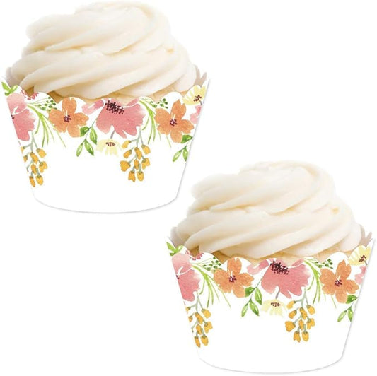 Andaz Press Party Cupcake Wrapper Decorations, Bohemian Vintage Pink and Peach Floral Flowers on White, 24-Pack, For Girls 1st Birthday Baby Bridal Shower Tea Party Themed Decorations