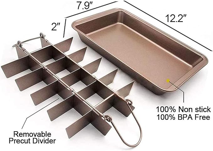 Ailelan Brownie Pan with Dividers, Brownie Pan, Non Stick Brownie Pan with Removable Cutter, Brownie Tray,18 Pre-slice Brownie Baking Tray, 2pk
