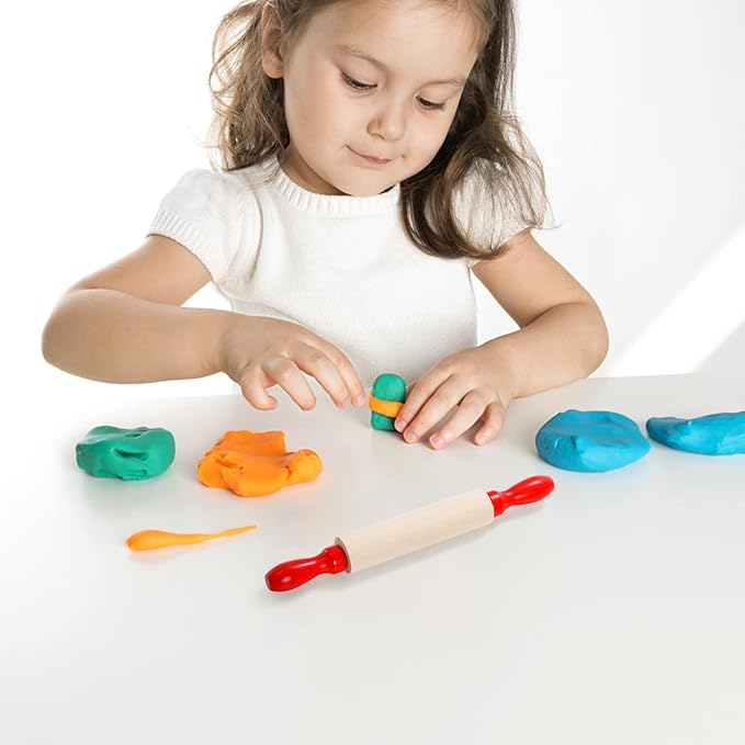SOUJOY Set of 12 Mini Rolling Pin, 8 Inch Wood Dough Roller for Baking with Red Handle, Small Clay Rolling Pin for Craft Fondant Pastry Pizza Crafting and Imaginative Play (Pack of 2)