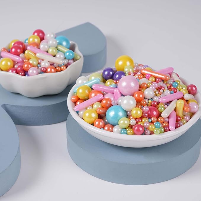 Kasvan Rainbow Pearl Sugar Sprinkles - Edible Mixed Candy Pearls 130g/4.58 Oz, Mix Size, Baking Cake Decorations, Ice Cream Toppings and Cookie Decorating, Wedding Party Chirstmas Supplies (Mixed)